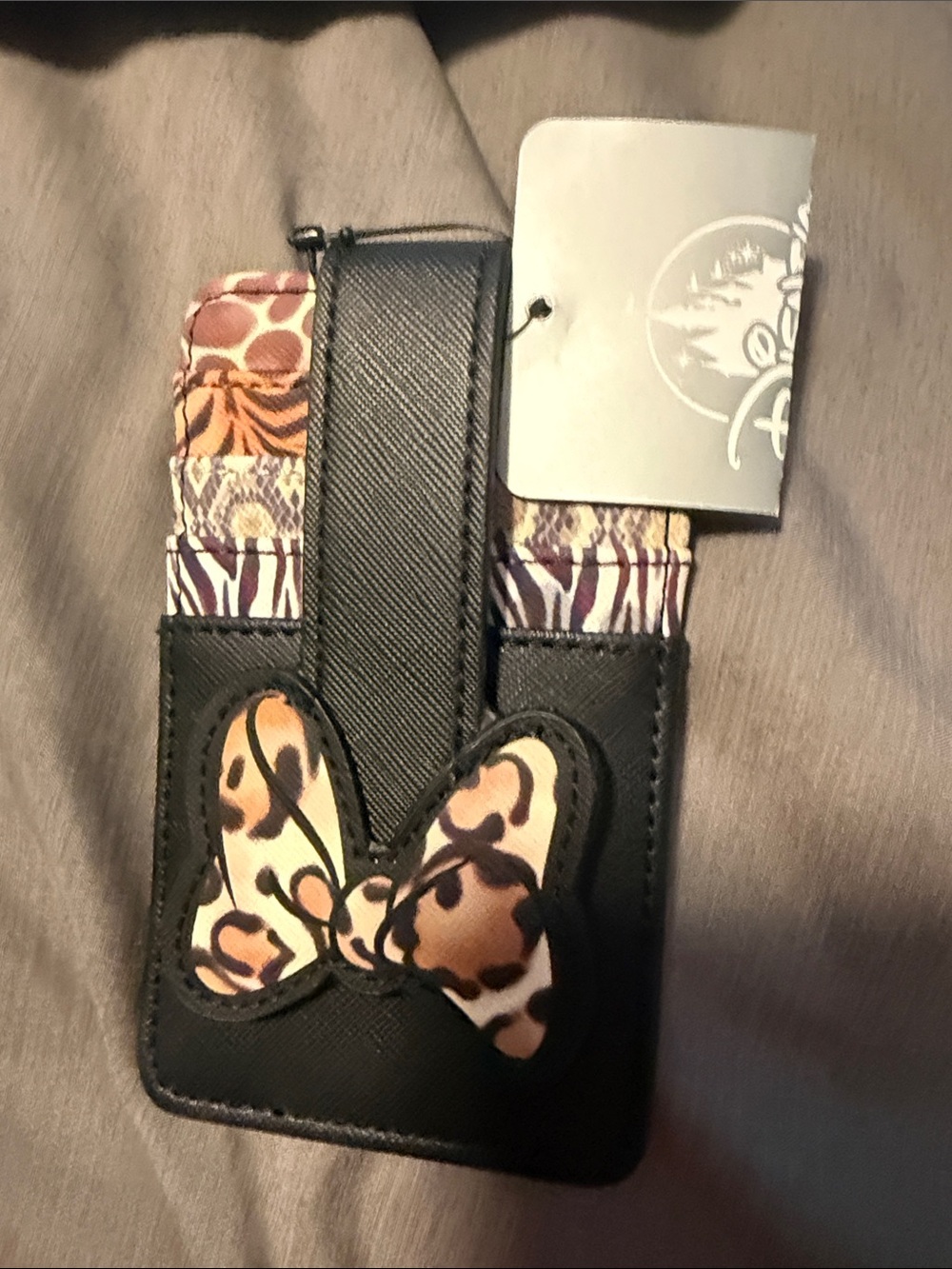 Disney Black Card Holder with Leopard Print Bow
